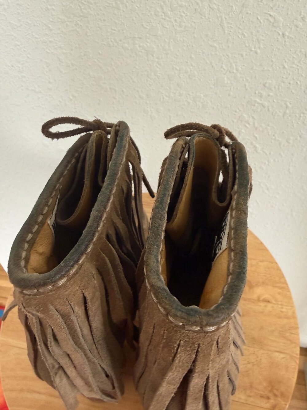 Frye Parker Fringe Ankle Suede Boots Wedge Gray Grey Lace Up Size 8 Distressed - Picture 5 of 8